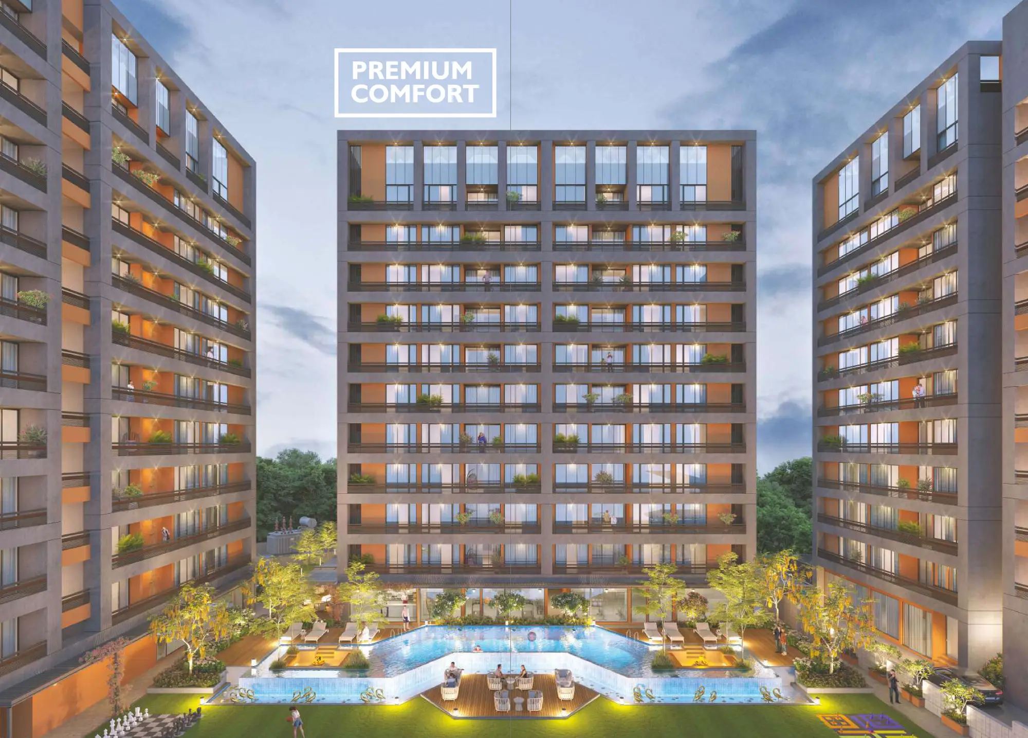 Low rise residential apartments with open balconies in Vadodara