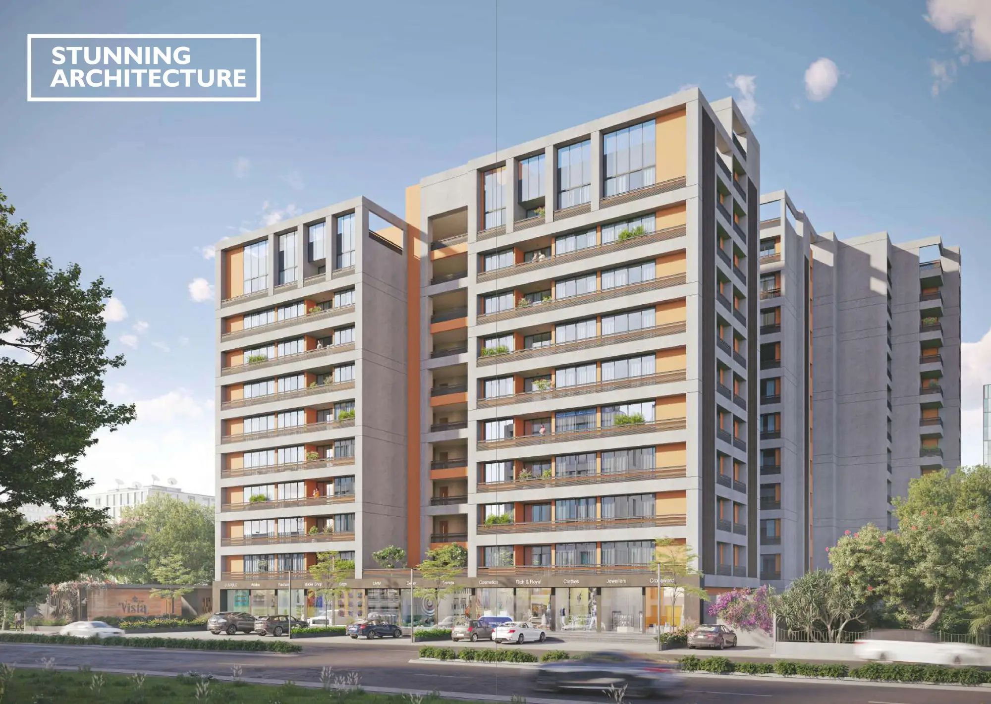 Low rise residential apartments with open balconies in Vadodara