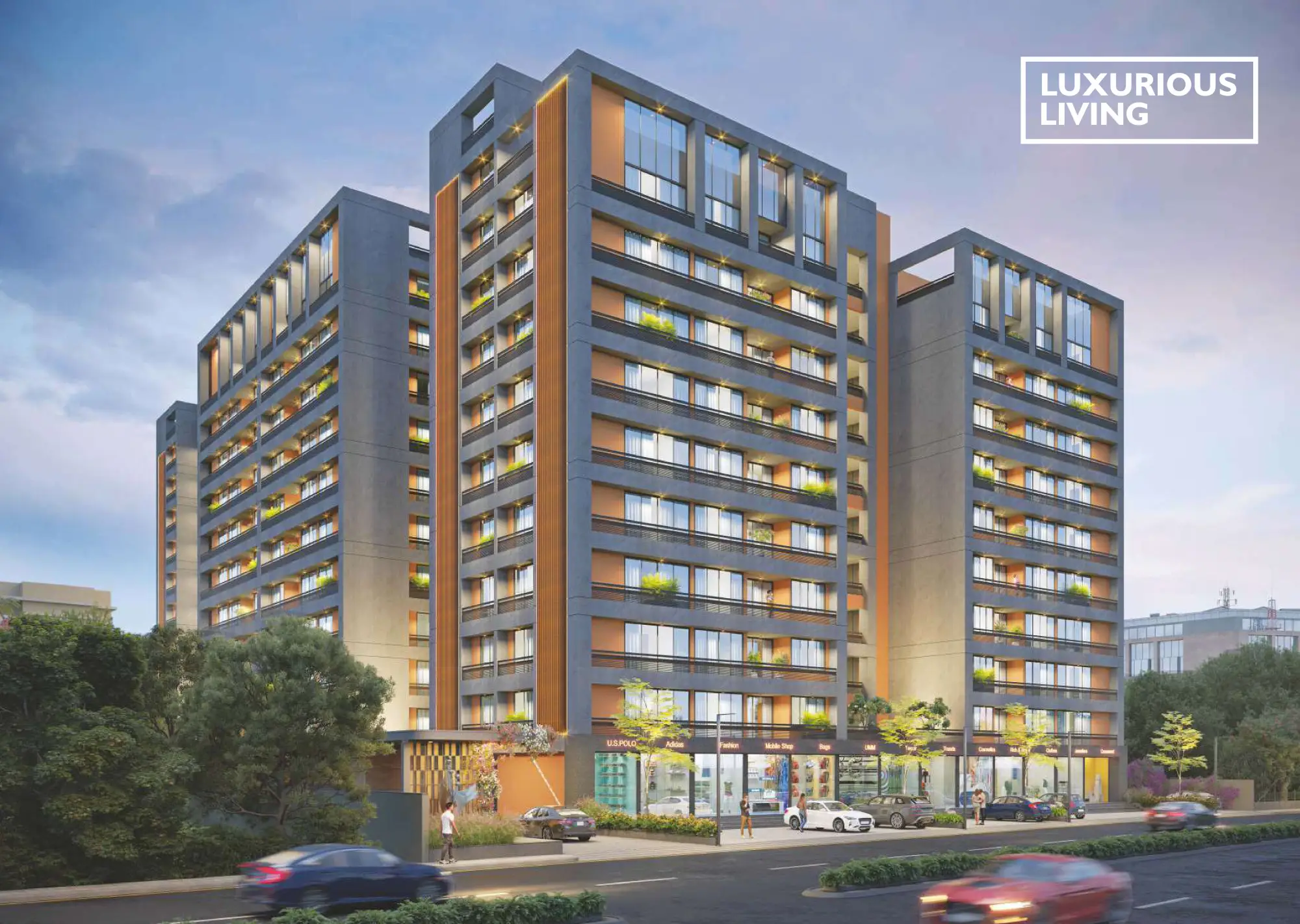 Low rise residential apartments with open balconies in Vadodara